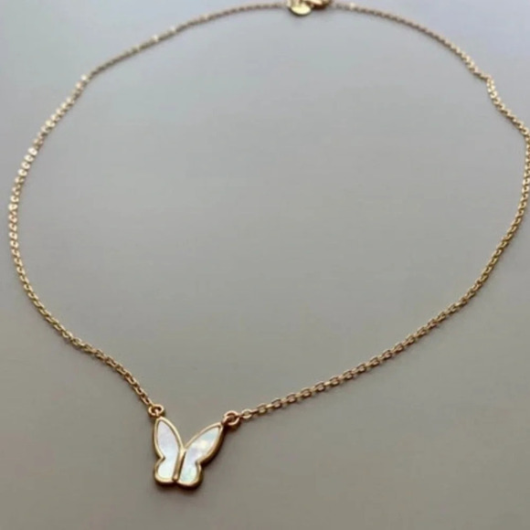 Gold Plated MOP Butterfly Dainty Necklace - Picture 10 of 16